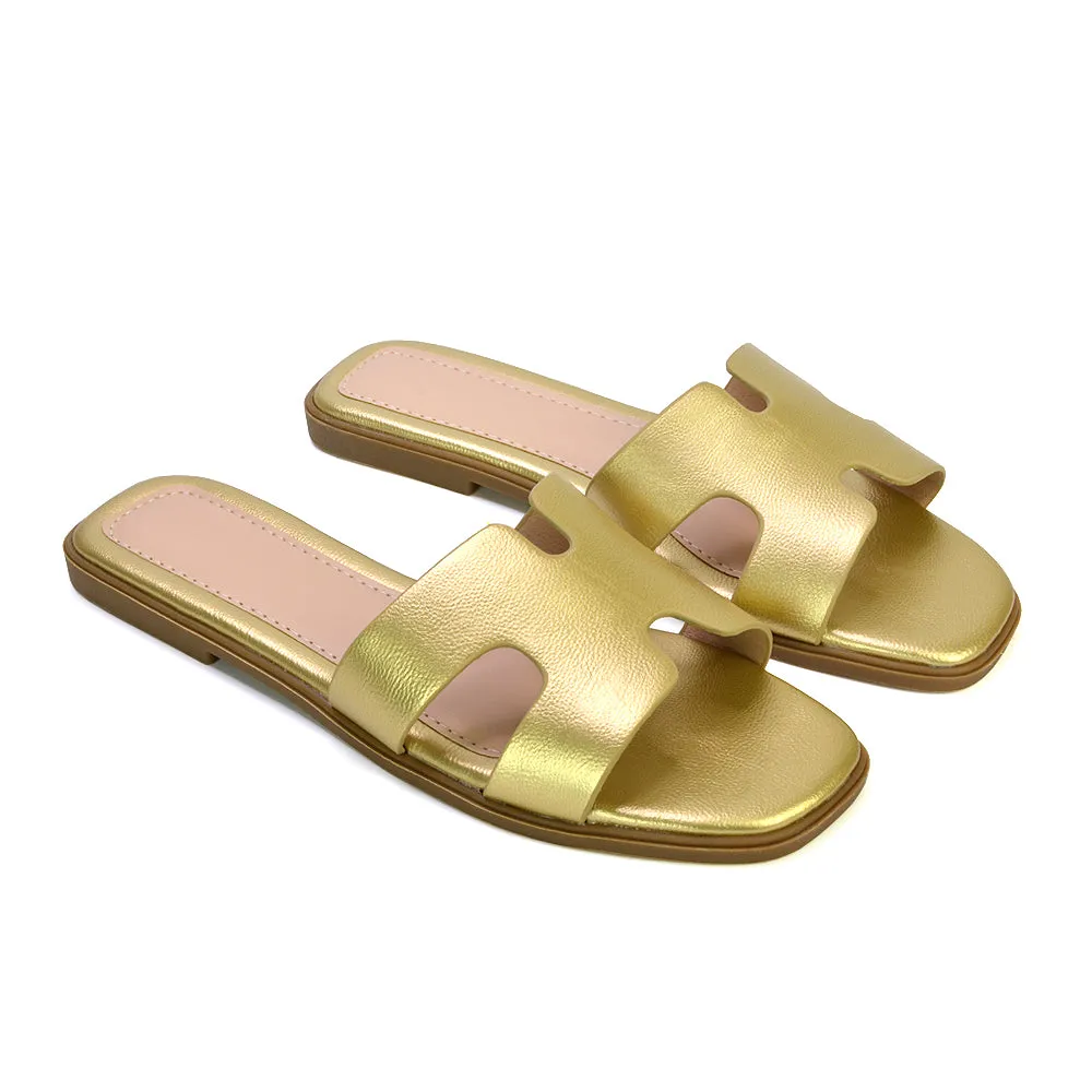 Leanna Cut Out Slip On Flat Sandals Sliders in Gold sold by XYlondon product image thumbnail 4