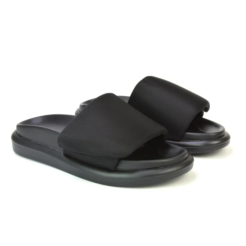 Geri Slip On Adjustable Strap Flatform Slider Flat Sandals in Black sold by XYlondon