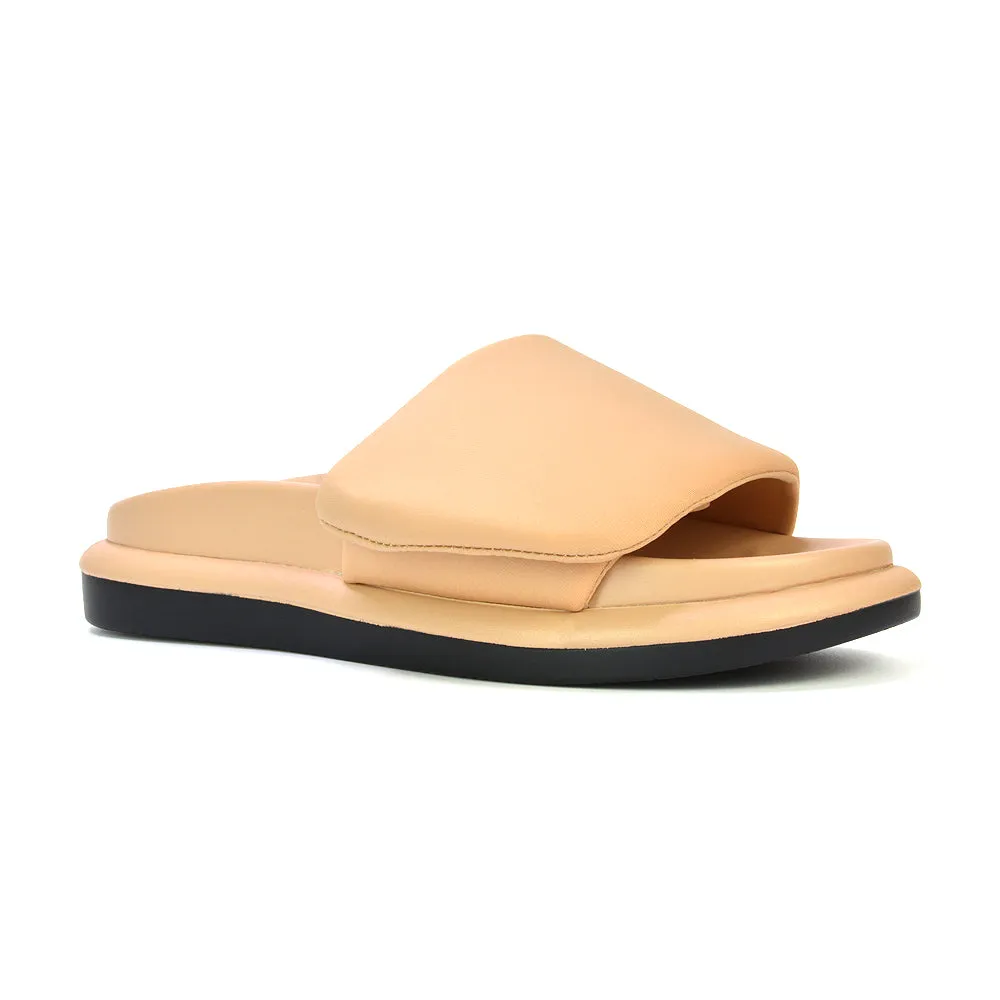 Geri Slip On Adjustable Strap Flatform Slider Flat Sandals in Nude sold by XYlondon product image thumbnail 2