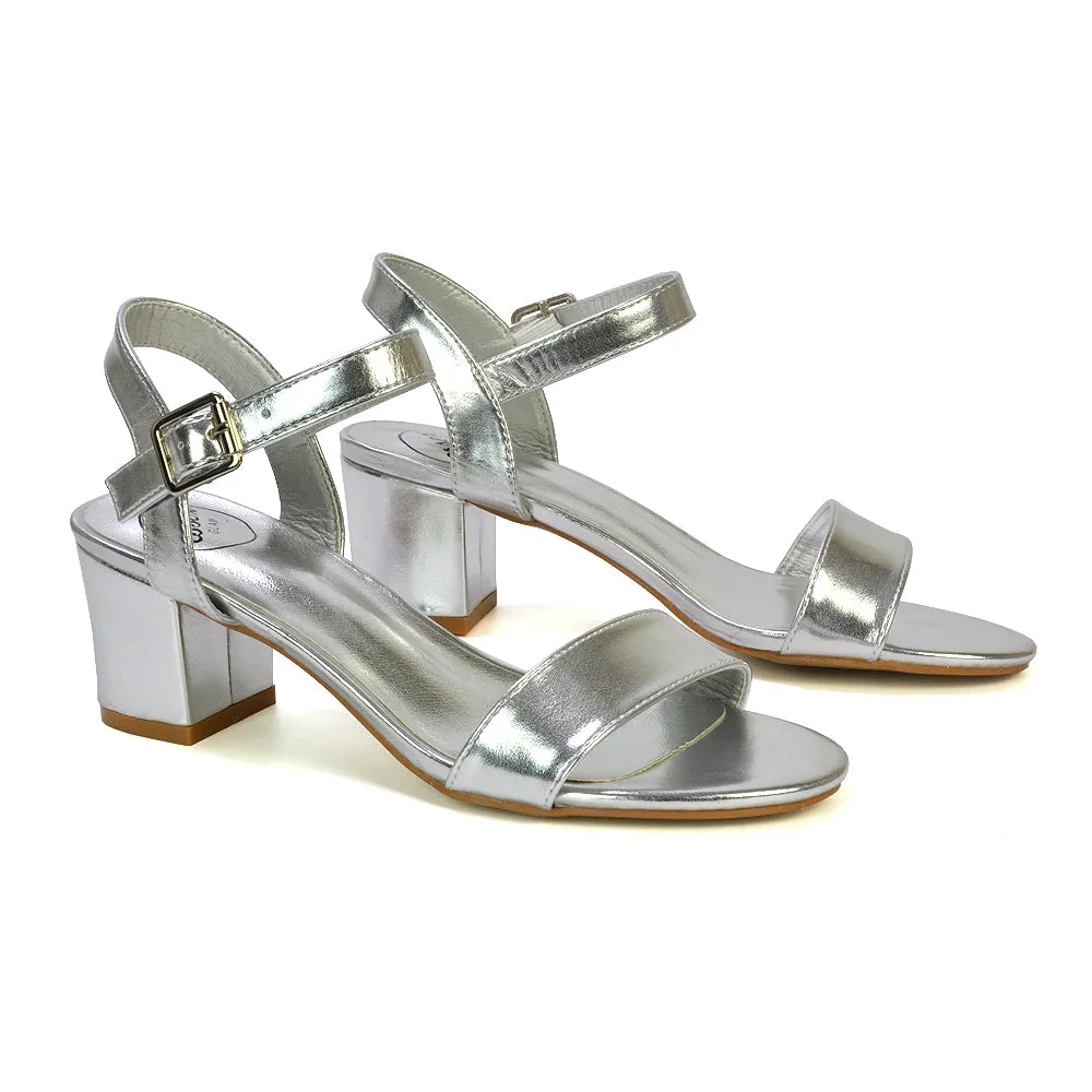 Mariana Strappy Buckle Up Mid Block Heel Sandals in Silver Metallic sold by XYlondon product image thumbnail 2