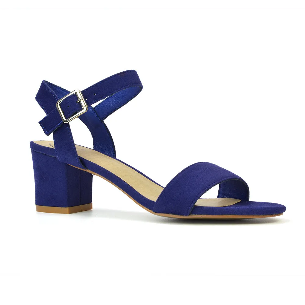 Mariana Strappy Buckle Up Mid Block Heel Sandals in Navy Faux Suede sold by XYlondon product image thumbnail 3