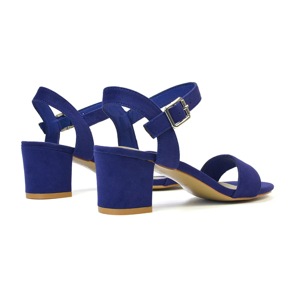 Mariana Strappy Buckle Up Mid Block Heel Sandals in Navy Faux Suede sold by XYlondon product image thumbnail 5