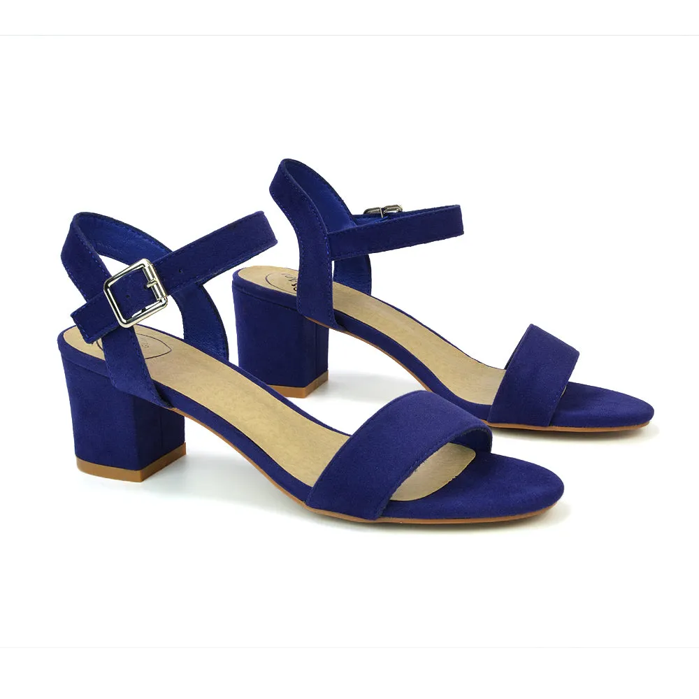 Mariana Strappy Buckle Up Mid Block Heel Sandals in Navy Faux Suede sold by XYlondon product image thumbnail 2