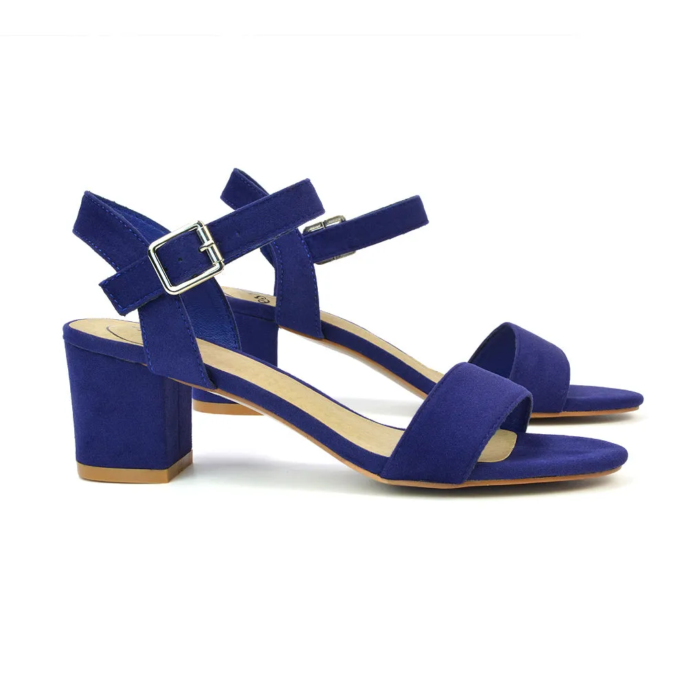 Mariana Strappy Buckle Up Mid Block Heel Sandals in Navy Faux Suede sold by XYlondon product image thumbnail 4