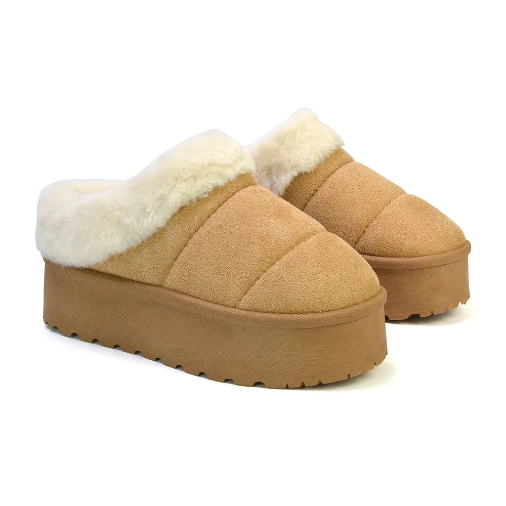 Laylin Faux Fur Platform Slipper Micro Ultra Mini Boots In Sand sold by XYlondon product image thumbnail 2