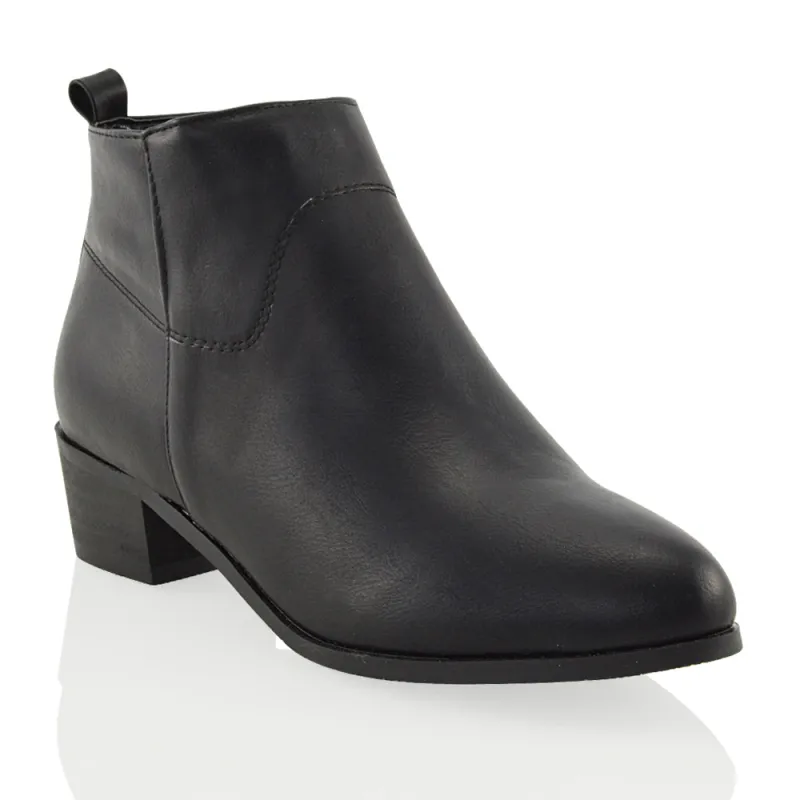 Melodie Zip Up Cowboy Ankle Boots With Low Block Heel in Black PU sold by XYlondon
