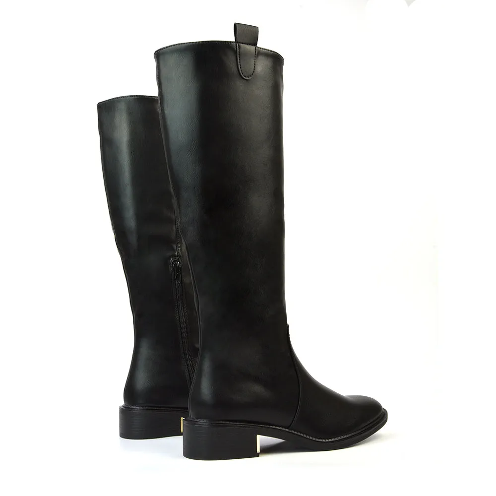 Prince Winter Flat Knee High Boots With Inside Zip in Black Synthetic Leather sold by XYlondon product image thumbnail 2