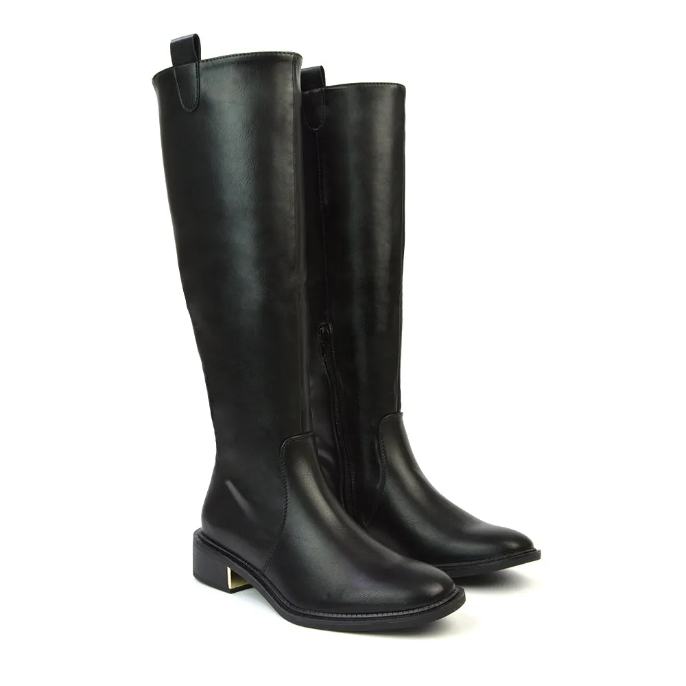 Prince Winter Flat Knee High Boots With Inside Zip in Black Synthetic Leather sold by XYlondon product image thumbnail 4