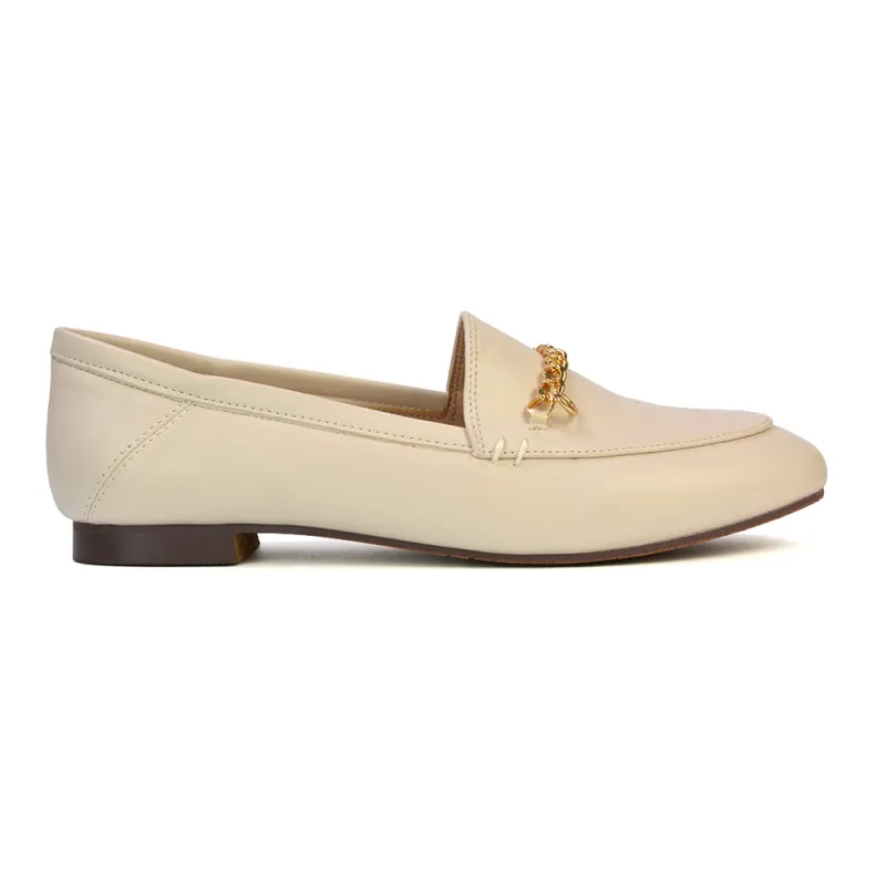 Tessah Chain Detail Flat Heel Slip On School Shoes Loafers is Nude Synthetic Leather sold by XYlondon
