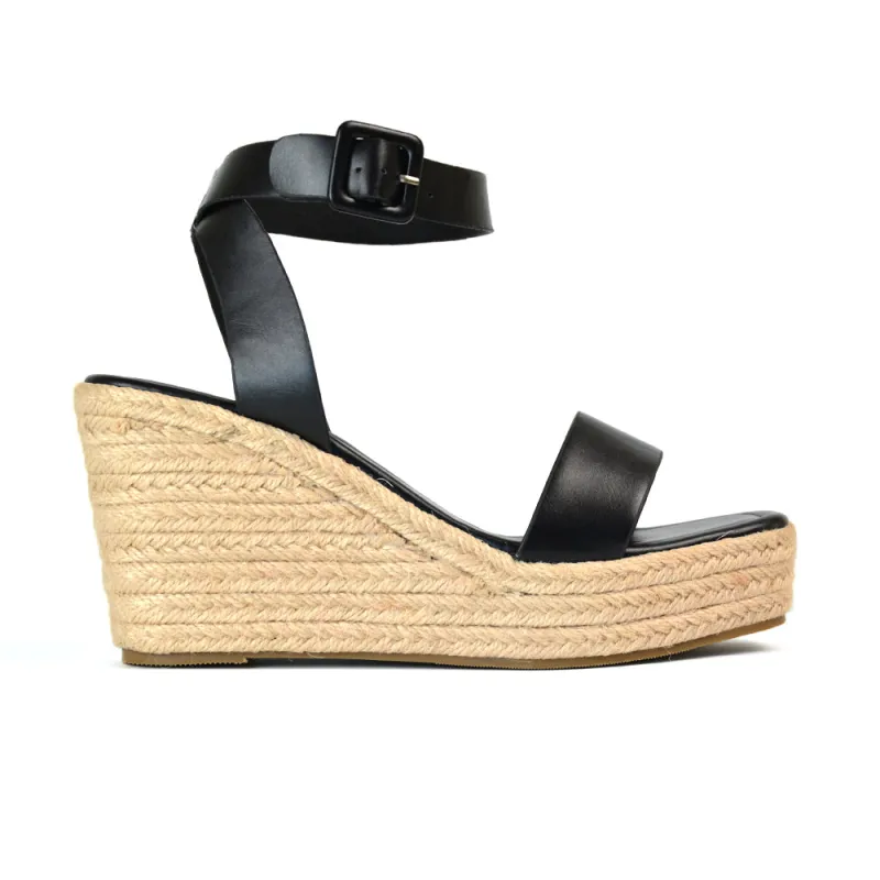 Dayla Platform Espadrille Sandal Wedge Heel With a Square Toe in Black made by XYlondon