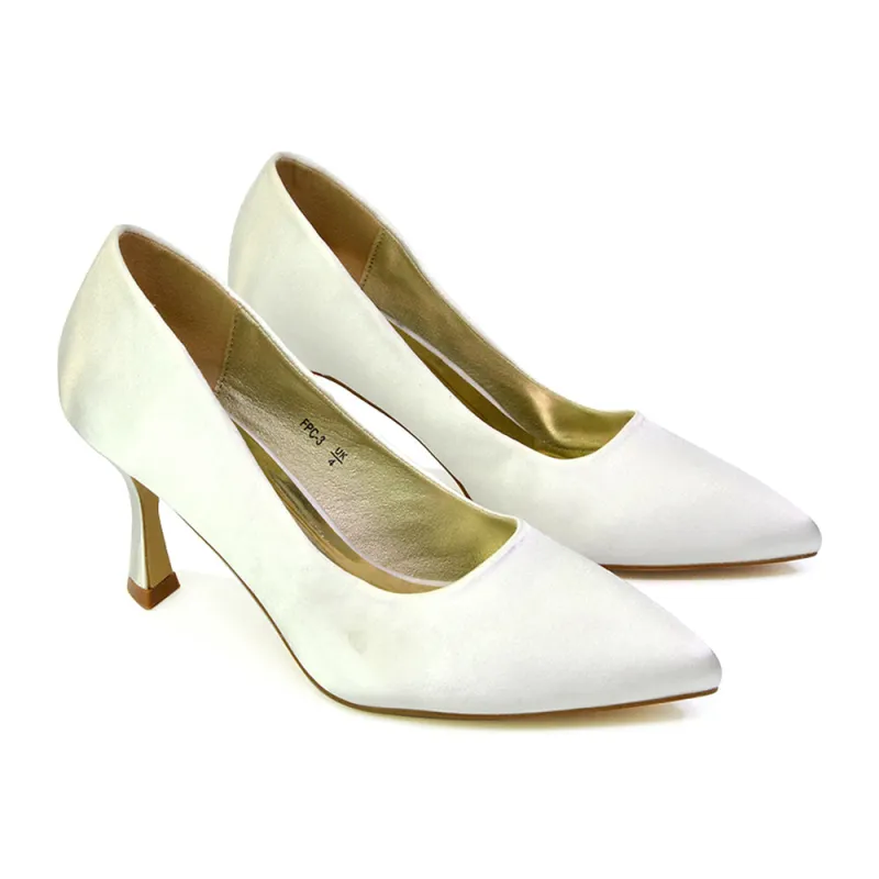 Romi Bridal Shoes Pointed Toe Wedding Glitter Court Shoes Mid Stiletto Heels in Ivory sold by XYlondon