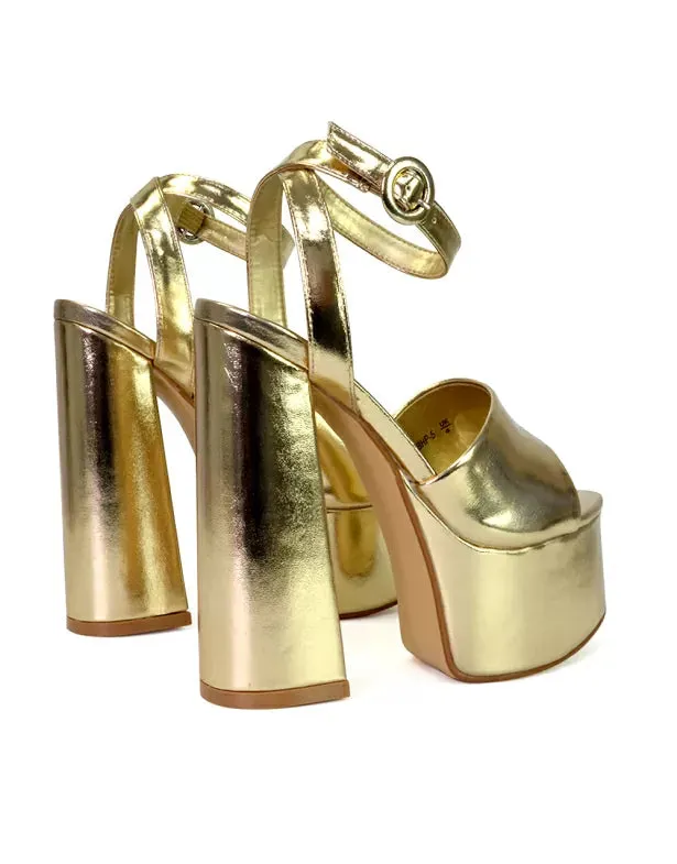 Pennie Strappy Super High Platform Shoes With a Chunky Heel in Gold sold by XYlondon product image thumbnail 3