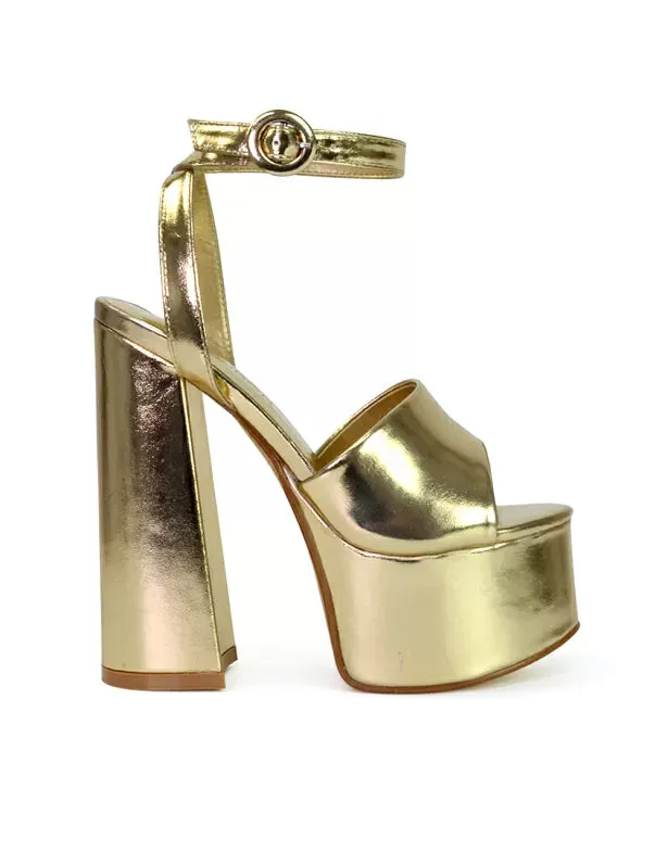 Pennie Strappy Super High Platform Shoes With a Chunky Heel in Gold sold by XYlondon product image thumbnail 4