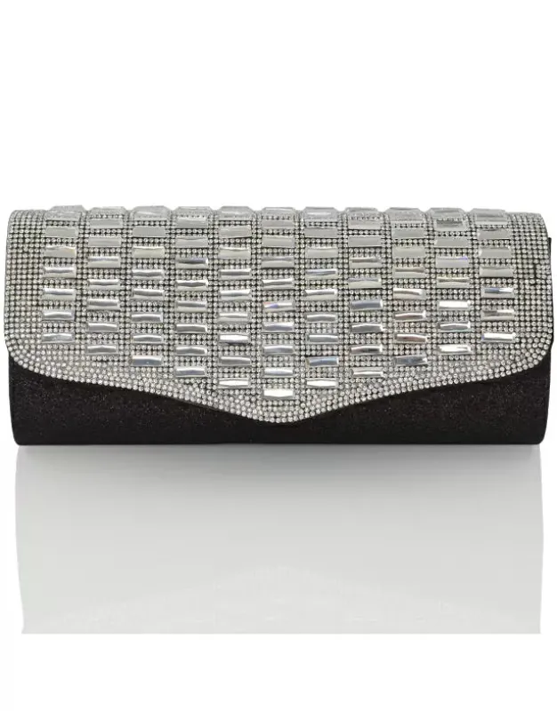 TALITHA DIAMANTE RHINESTONE SPARKLY MIRROR EVENING CLUTCH BAG IN BLACK GLITTER sold by XYlondon