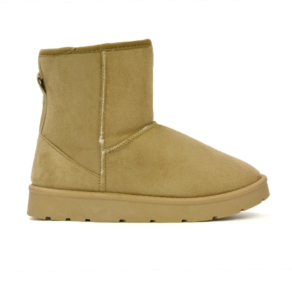 Junie Classic Flat Ankle Winter Boots with Faux Fur Insoles in Sand sold by XYlondon product image thumbnail 4