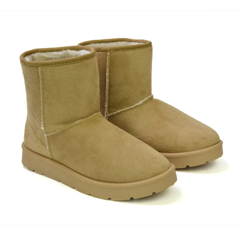 Junie Classic Flat Ankle Winter  Boots with Faux Fur Insoles in Sand sold by XYlondon