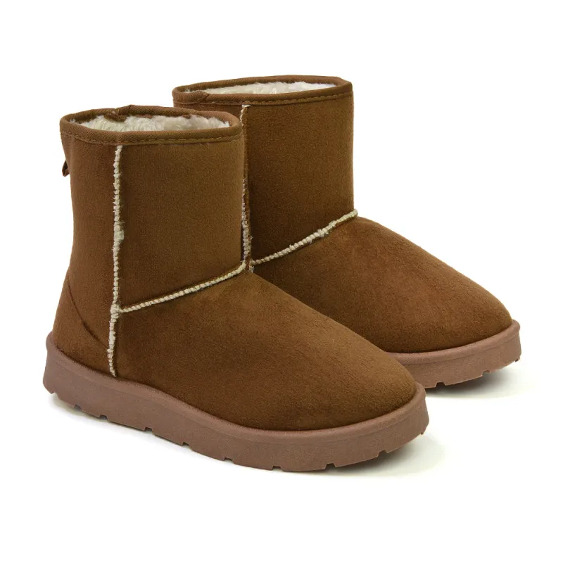 Junie Classic Flat Ankle Winter  Boots with Faux Fur Insoles in Chestnut sold by XYlondon