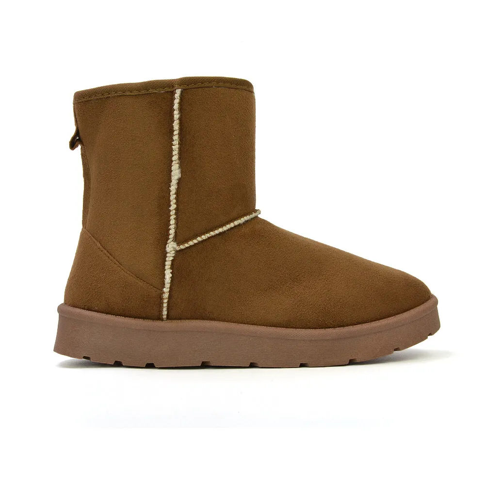 Junie Classic Flat Ankle Winter Boots with Faux Fur Insoles in Chestnut sold by XYlondon product image thumbnail 2