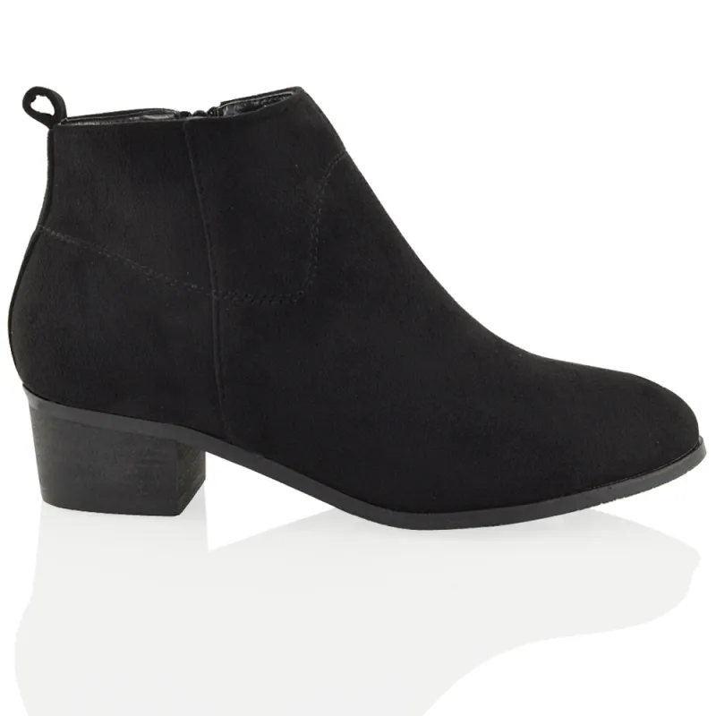 Melodie Faux Suede Zip Up Cowboy Ankle Boots With Low Block Heel in Black sold by XYlondon