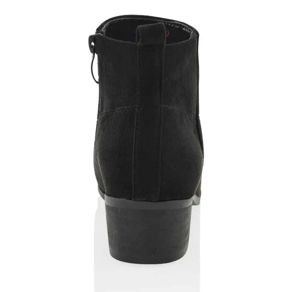 Melodie Faux Suede Zip Up Cowboy Ankle Boots With Low Block Heel in Black sold by XYlondon product image thumbnail 4