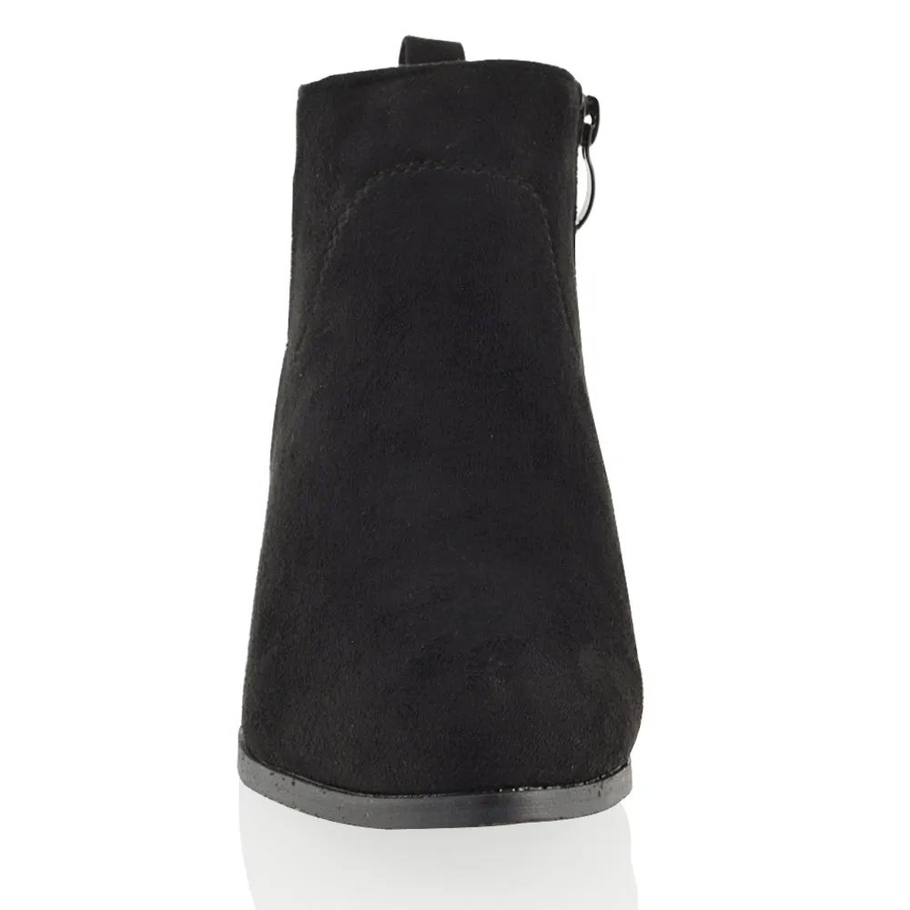 Melodie Faux Suede Zip Up Cowboy Ankle Boots With Low Block Heel in Black sold by XYlondon product image thumbnail 5