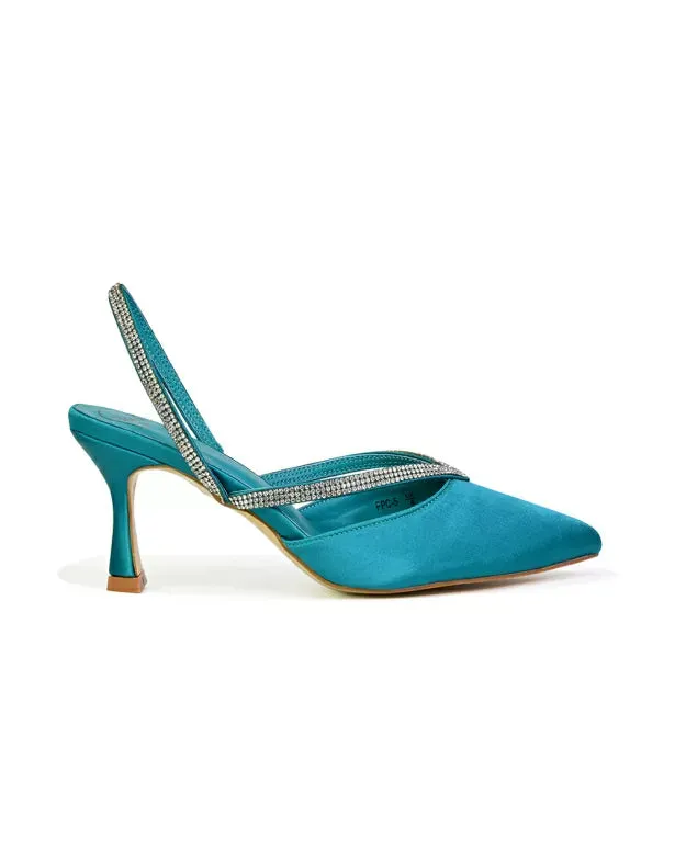 Marissa Pointed Toe Diamante Sling Back Strappy Stiletto Bridal Heels in Turquoise sold by XYlondon product image thumbnail 3