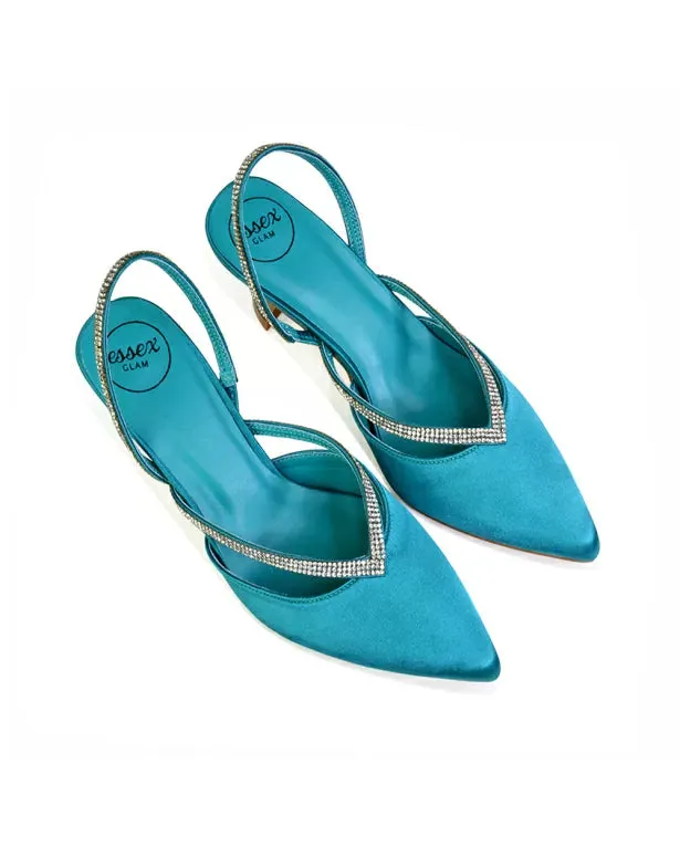 Marissa Pointed Toe Diamante Sling Back Strappy Stiletto Bridal Heels in Turquoise sold by XYlondon product image thumbnail 2