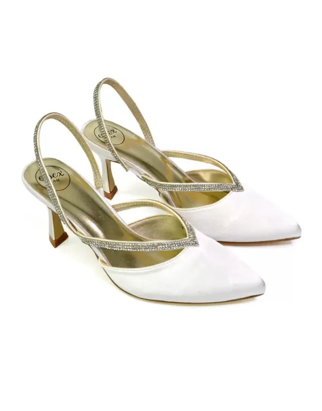 Marissa Pointed Toe Diamante Sling Back Strappy Stiletto Bridal Heels in Ivory sold by XYlondon