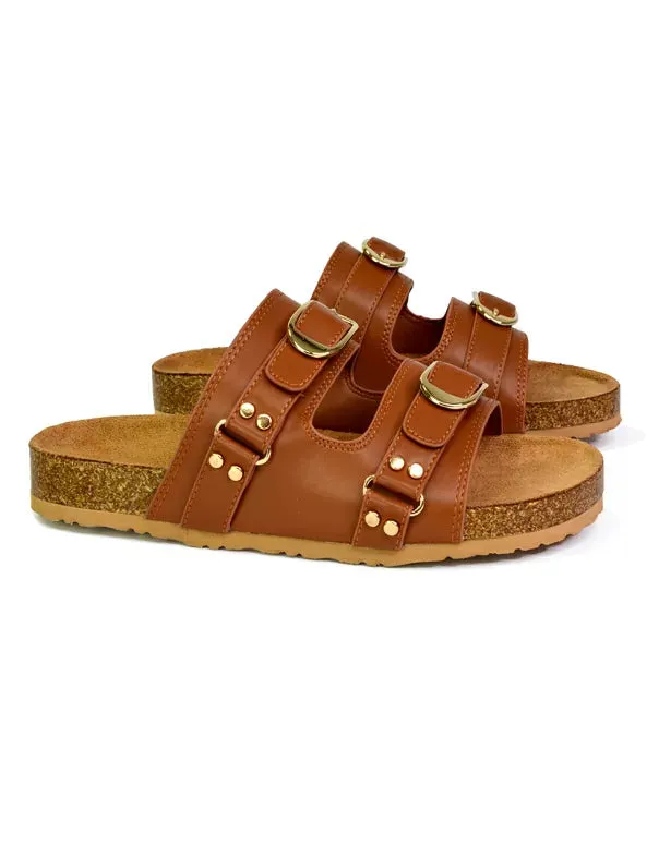 Evan Strappy Slip On Mule Summer Holiday Buckle Flat Sandals Sliders in Tan sold by XYlondon product image thumbnail 5