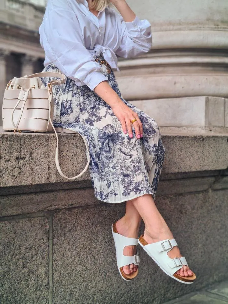 Dolly Slip On Sliders Statement Double Buckle Up Flat Sandals in White sold by XYlondon product image thumbnail 4