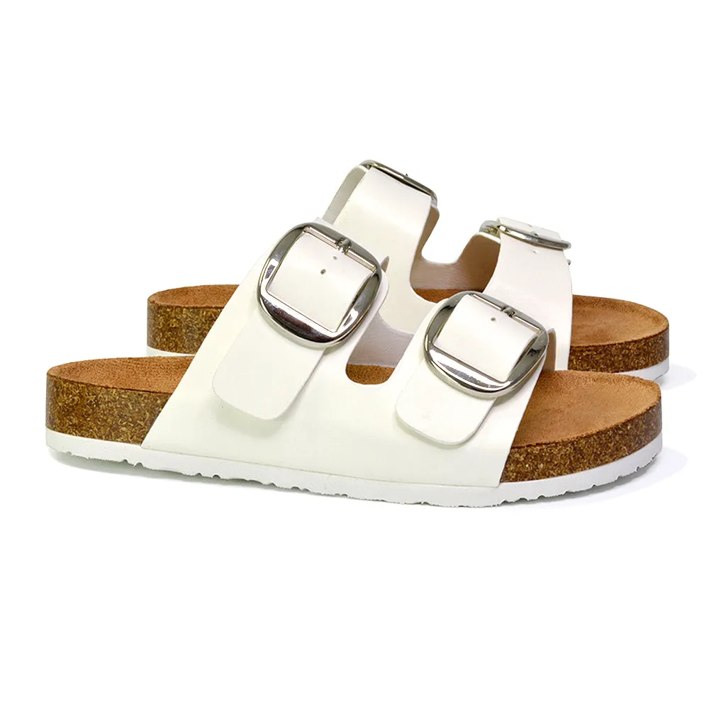 Dolly Slip On Sliders Statement Double Buckle Up Flat Sandals in White sold by XYlondon product image thumbnail 2