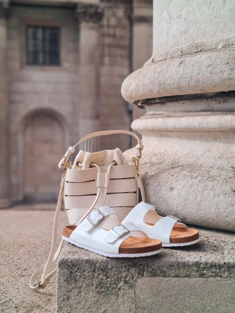 Dolly Slip On Sliders Statement Double Buckle Up Flat Sandals in White sold by XYlondon product image thumbnail 3