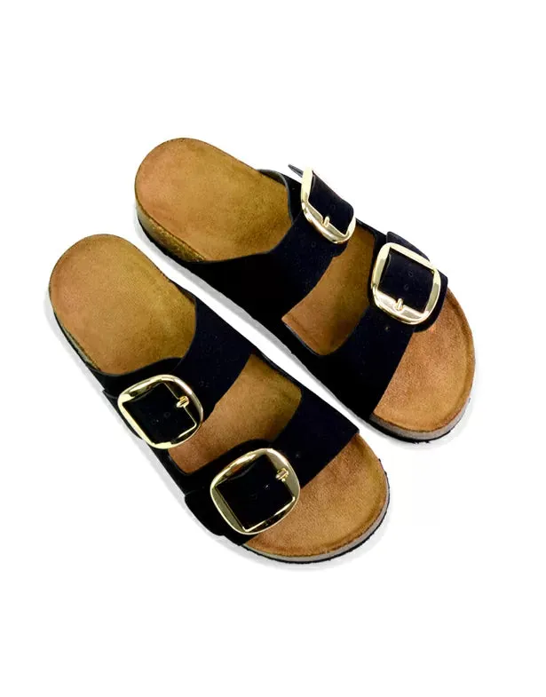 Dolly Slip On Sliders Statement Double Buckle Up Flat Sandals in Black sold by XYlondon product image thumbnail 2