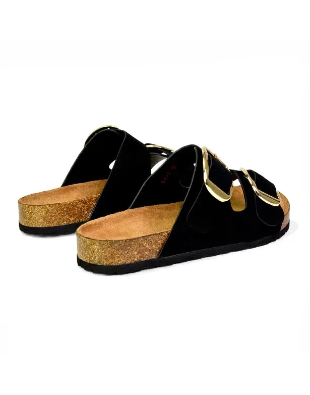 Dolly Slip On Sliders Statement Double Buckle Up Flat Sandals in Black sold by XYlondon product image thumbnail 4