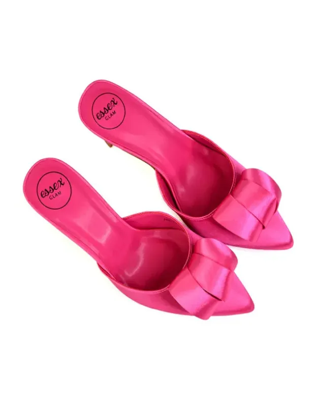 Keri Slip On Mid High Heel Stilettos Mules Party Court Shoes with Pointed Toe in Fuchsia sold by XYlondon