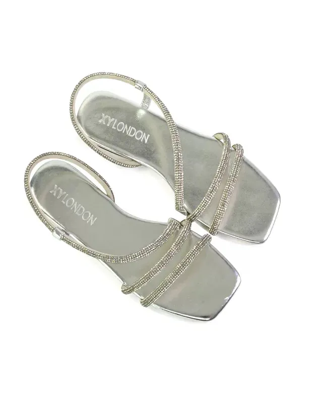 Dove Sparkly Low Heel Square Toe Strappy Diamante Flat Sandals in Silver sold by XYlondon product image thumbnail 5