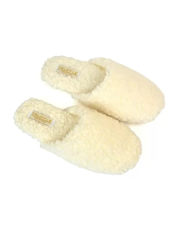 Jody Borg Cosy Slip On Closed Round Toe Mule Flat Slippers in Cream made by XYlondon