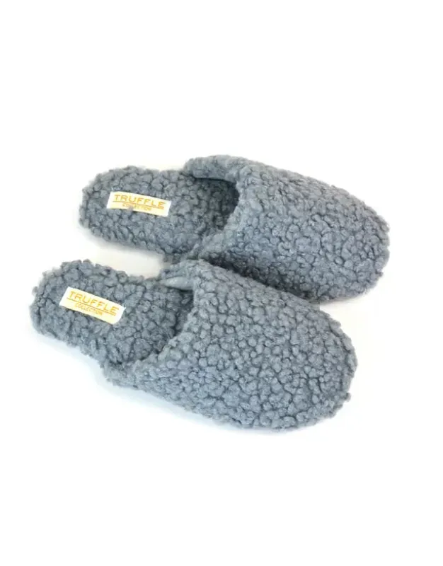 Jody Borg Cosy Slip On Closed Round Toe Mule Flat Slippers in Grey sold by XYlondon