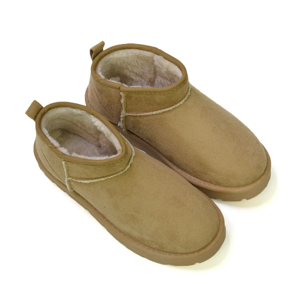 Angelina Flat Ankle Winter Ultra Mini Boots with Faux Fur Insole In Sand sold by XYlondon product image thumbnail 2