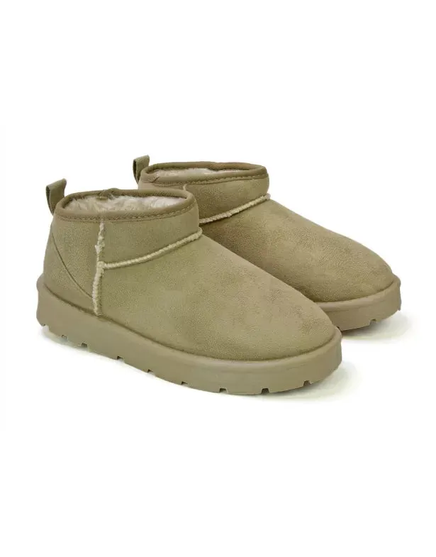 Angelina Flat Ankle Winter Ultra Mini Boots with Faux Fur Insole In Mushroom sold by XYlondon