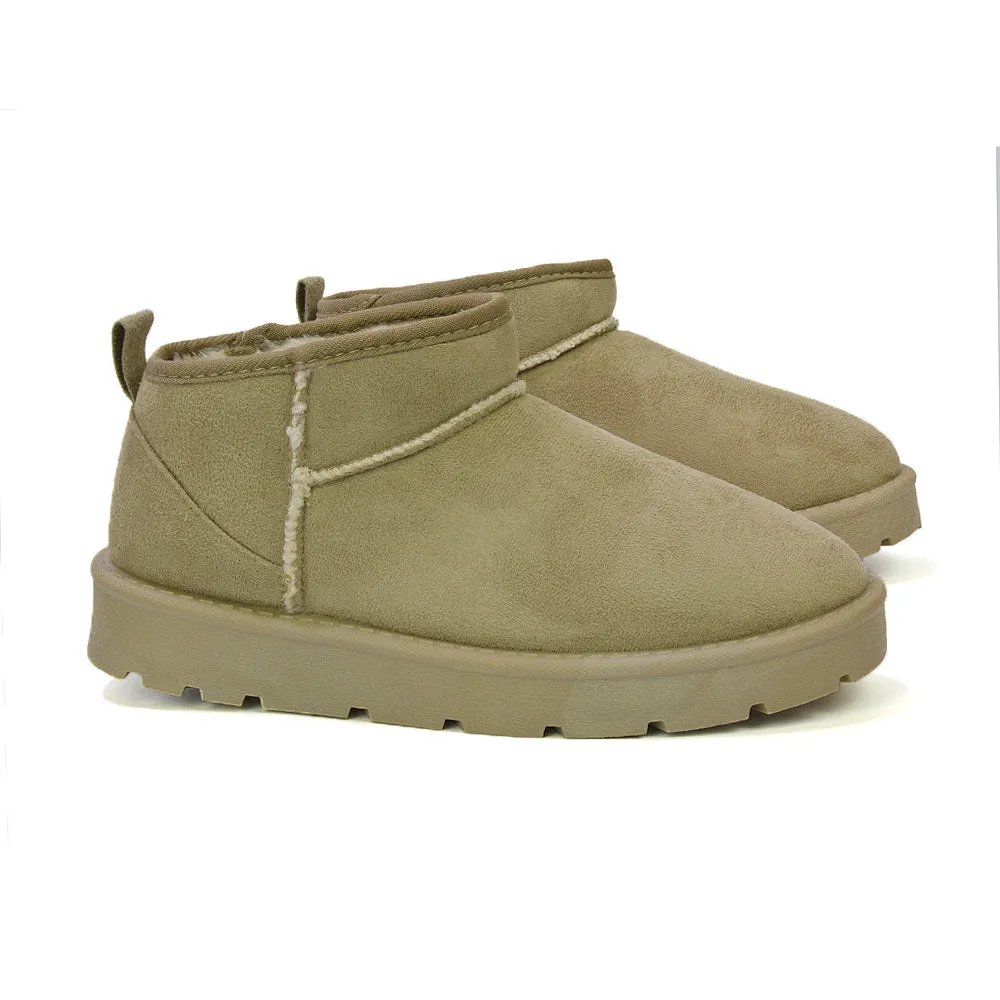 Angelina Flat Ankle Winter Ultra Mini Boots with Faux Fur Insole In Mushroom sold by XYlondon product image thumbnail 5