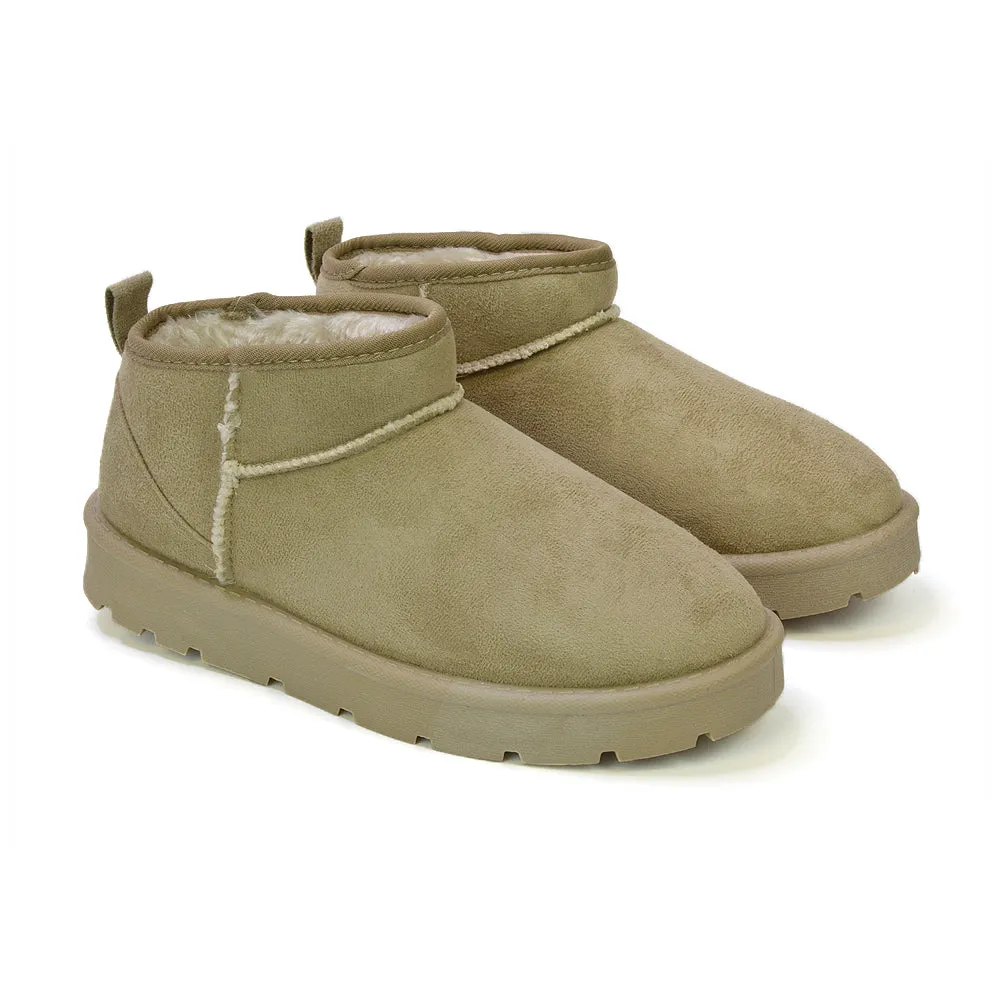 Angelina Flat Ankle Winter Ultra Mini Boots with Faux Fur Insole In Mushroom sold by XYlondon product image thumbnail 2