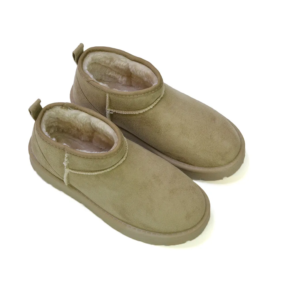 Angelina Flat Ankle Winter Ultra Mini Boots with Faux Fur Insole In Mushroom sold by XYlondon product image thumbnail 3