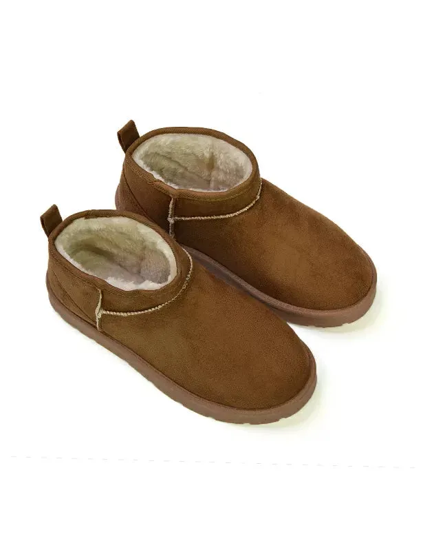 Angelina Flat Ankle Winter Ultra Mini Boots with Faux Fur Insole In Chestnut sold by XYlondon