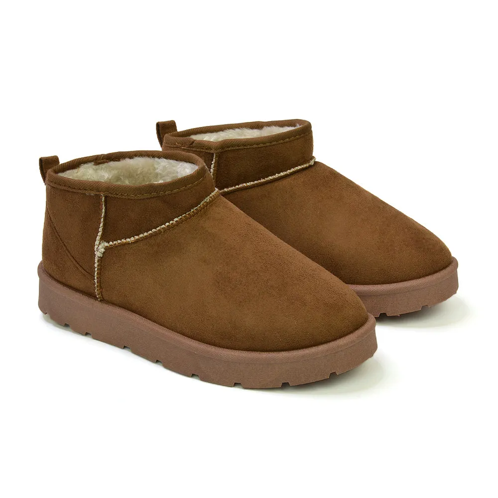 Angelina Flat Ankle Winter Ultra Mini Boots with Faux Fur Insole In Chestnut sold by XYlondon product image thumbnail 2