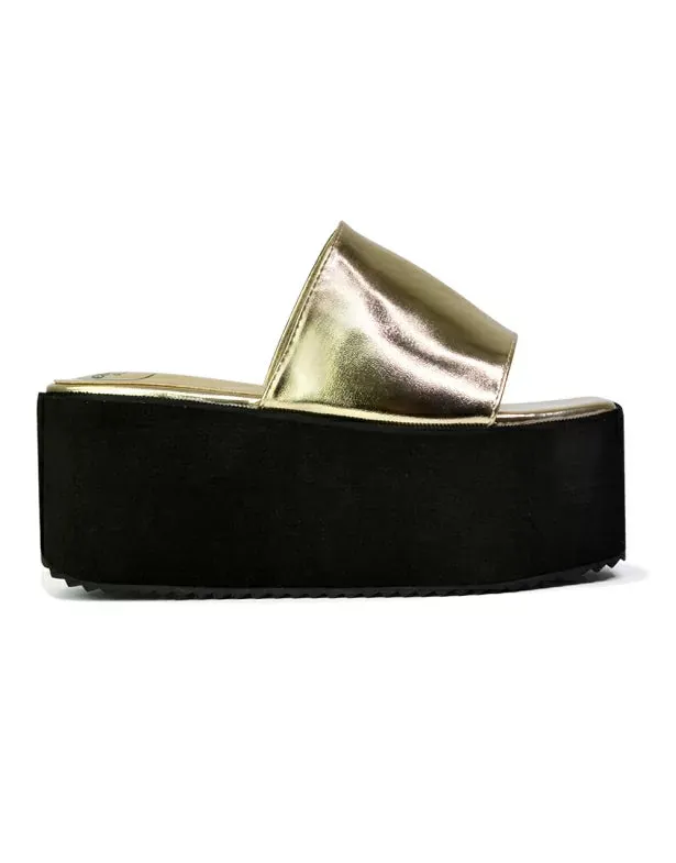 Kaiya Square Toe Slip on Flatform Sandal Slides in Gold sold by XYlondon product image thumbnail 5