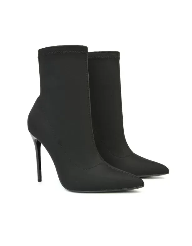Felix Pointed Toe Stretchy Sock Ankle Boots With Stiletto Heel in Black Lycra sold by XYlondon product image thumbnail 4