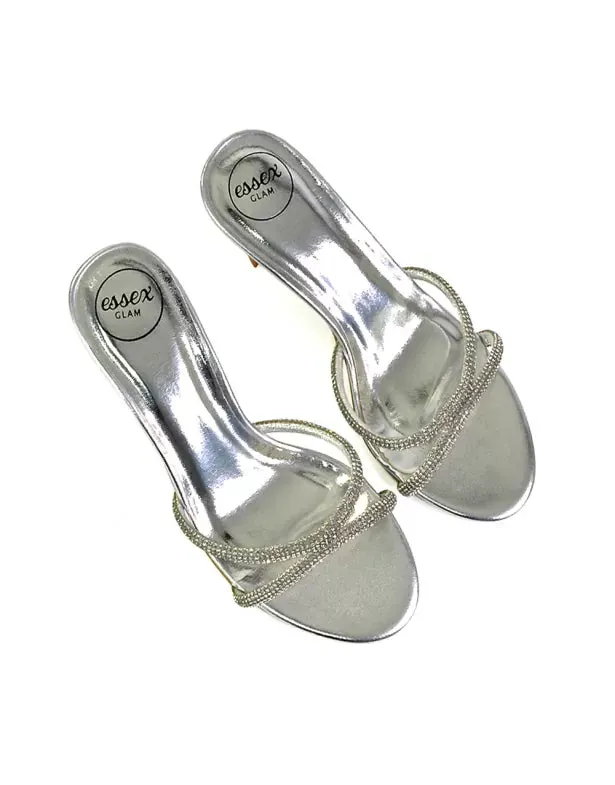 Paxton Diamante Strappy Mid High Heel Party Stiletto Mule Sandals In Silver sold by XYlondon product image thumbnail 4