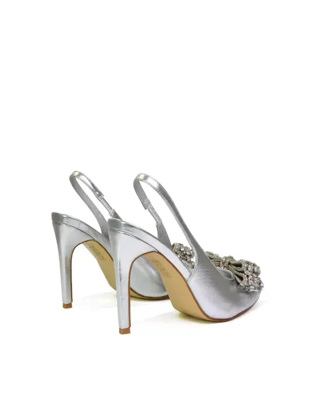 Kimmy Diamante Bow Pointed Toe Court Shoes Stiletto High Heels in Silver sold by XYlondon product image thumbnail 4