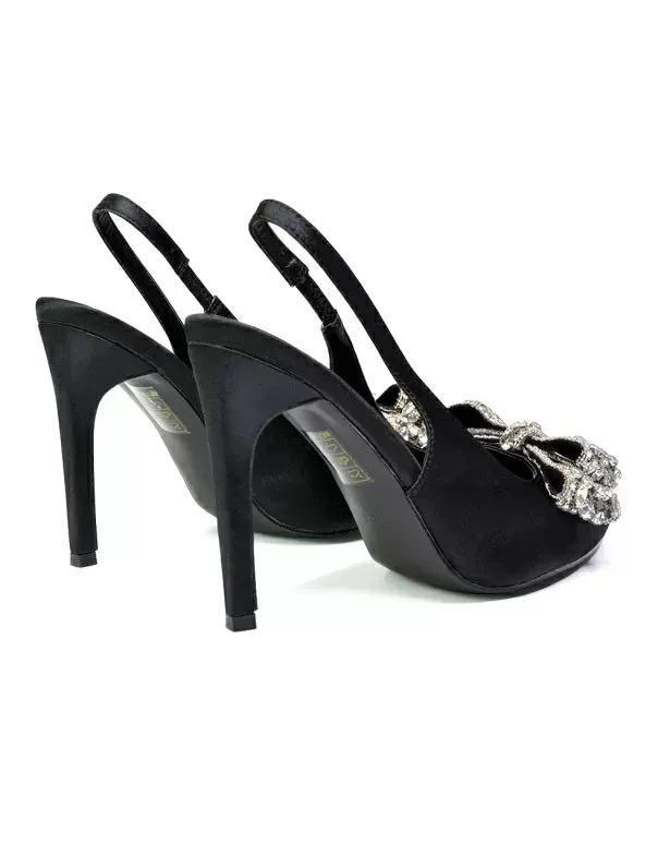 Kimmy Diamante Bow Pointed Toe Court Shoes Stiletto High Heels in Black sold by XYlondon product image thumbnail 3